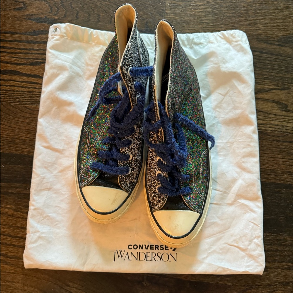 JW ANDERSON Men’s Glitter High-Top Sneakers - Black and Blue - Picture 3 of 5